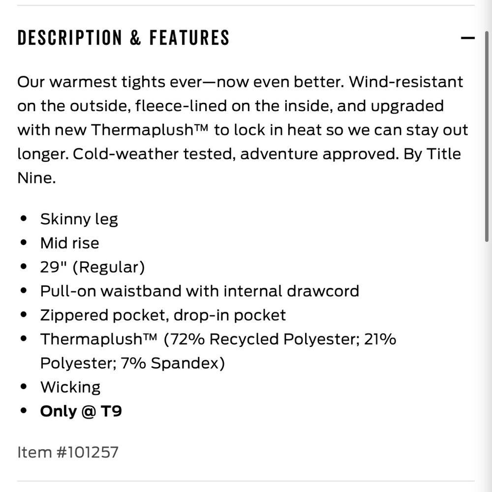 Title Nine Women's Crash Fleece Lined Leggings - Picture 8 of 8